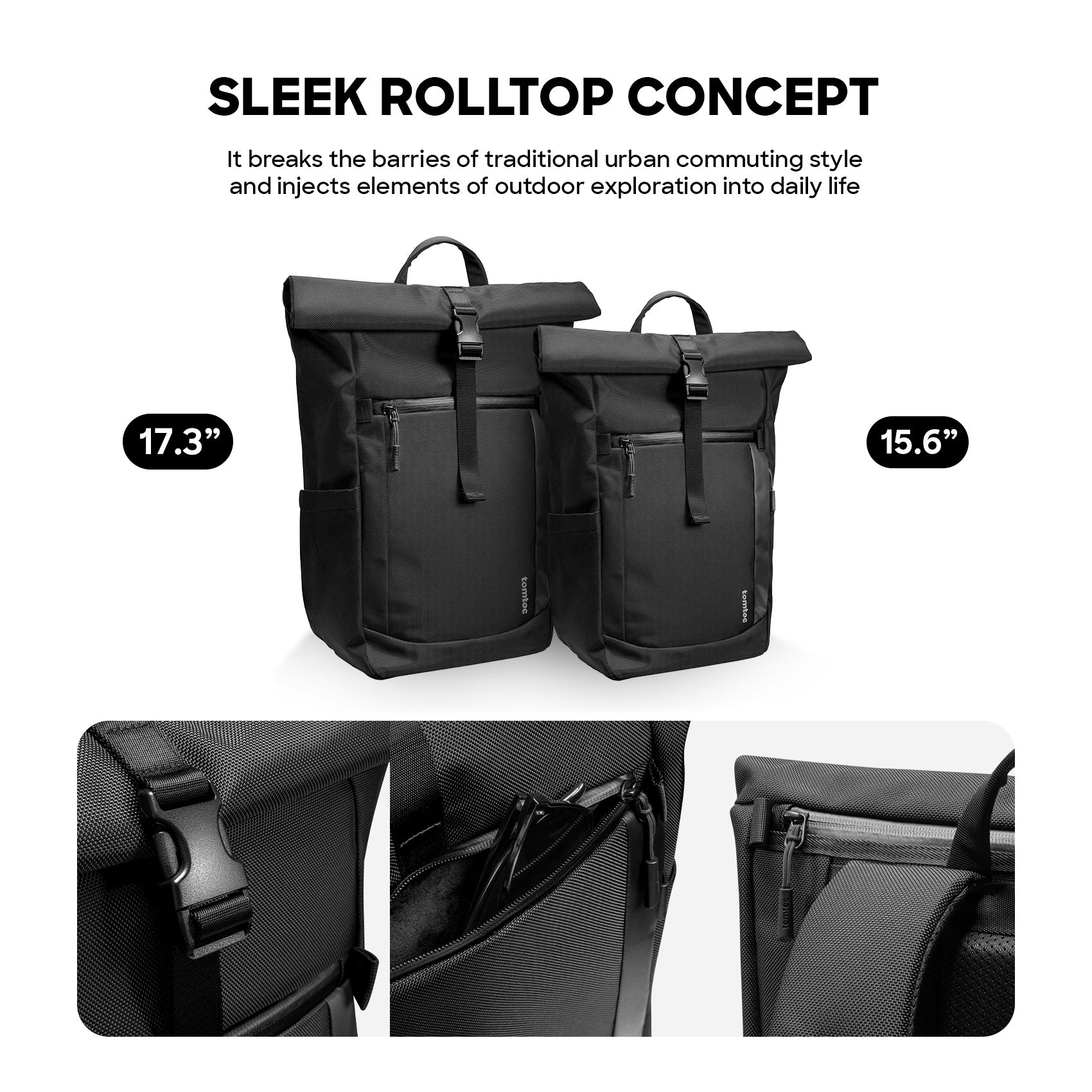 tomtoc T61 Rolltop Laptop Backpack 15.6 & 17.3 Inch MacBook Bag