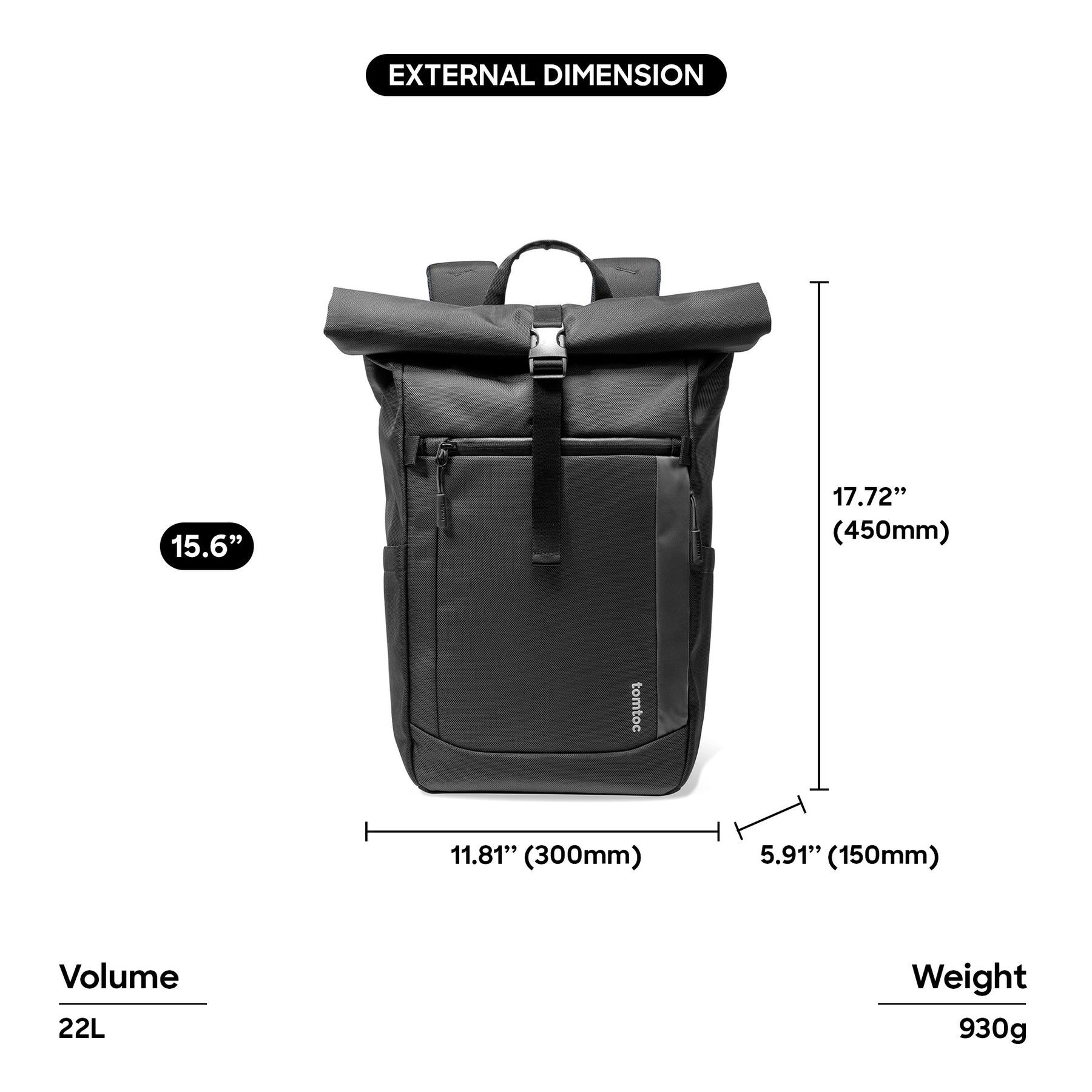 tomtoc T61 Rolltop Laptop Backpack 15.6 & 17.3 Inch MacBook Bag