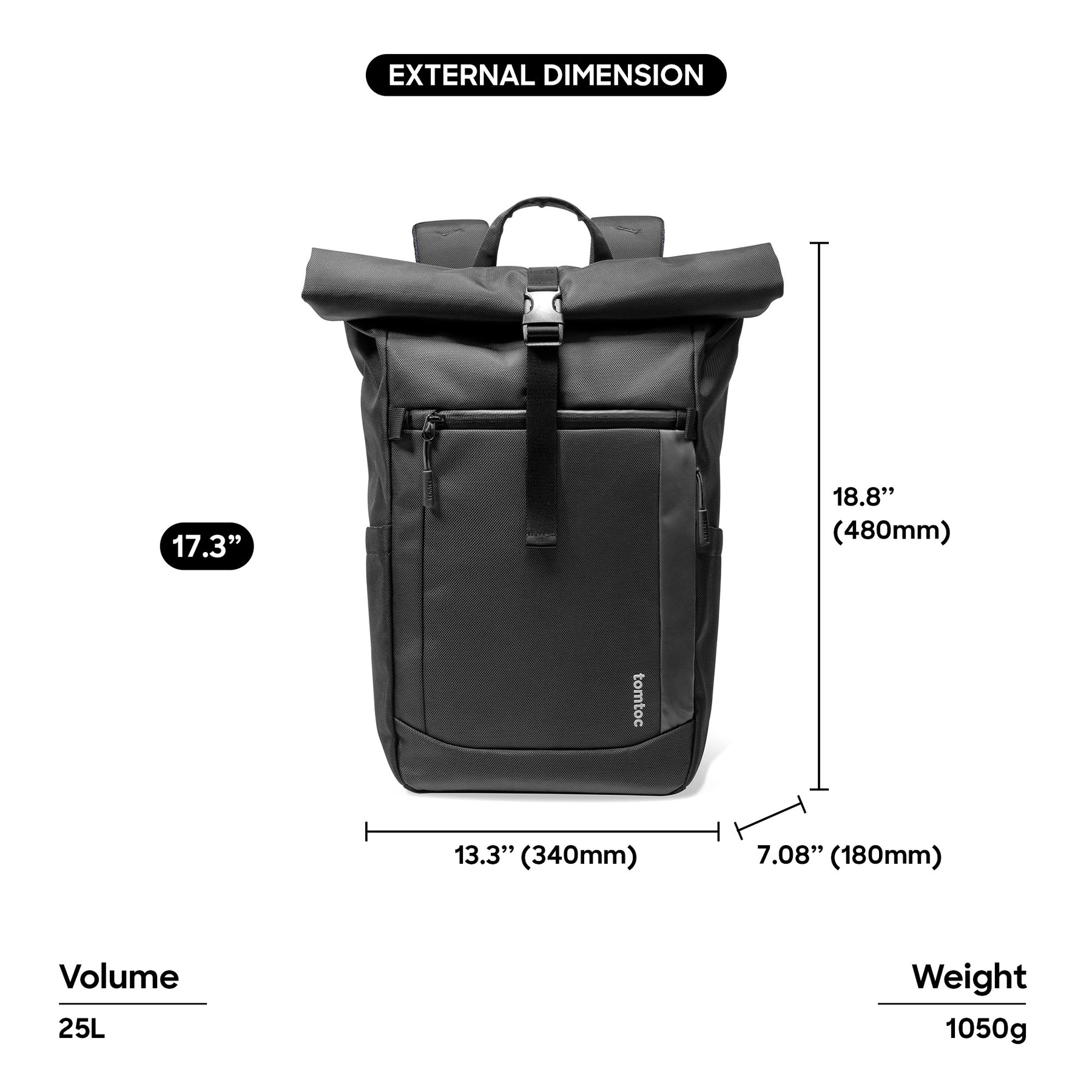 tomtoc T61 Rolltop Laptop Backpack 15.6 & 17.3 Inch MacBook Bag