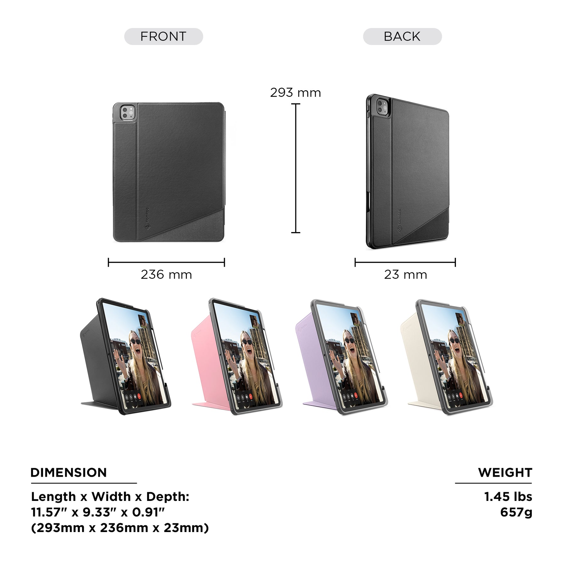 tomtoc 12.9 Inch Trifold Vertical Case - Sakura Pink