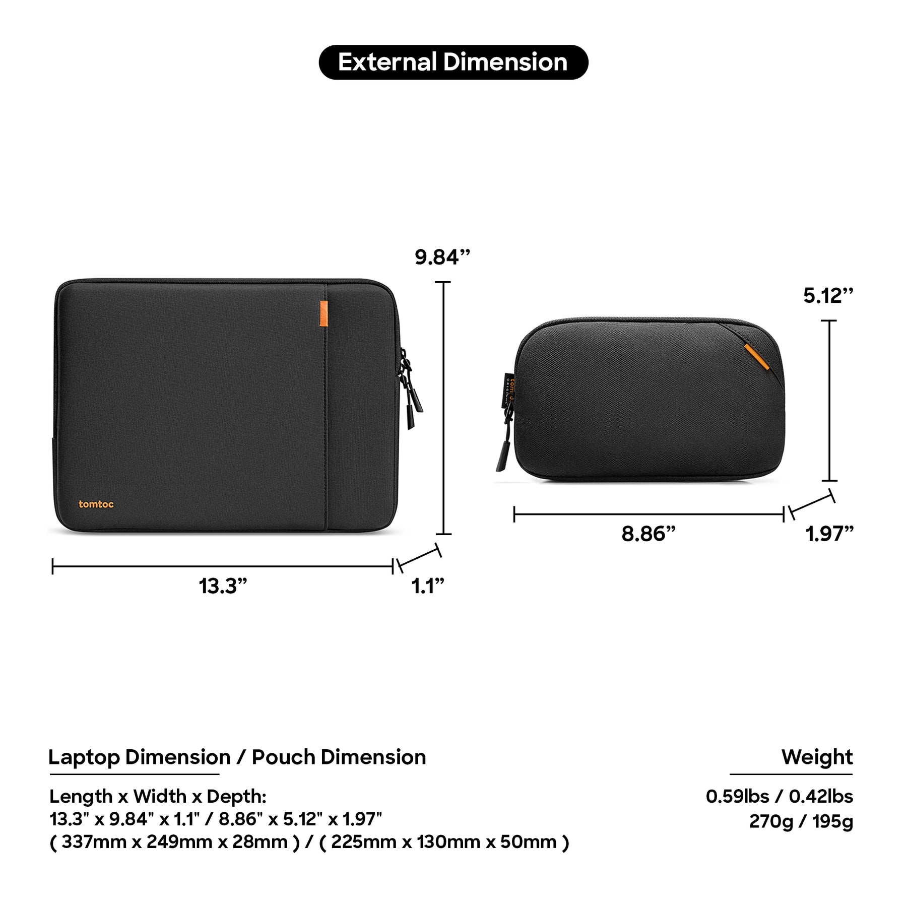 Defender A13 Laptop Sleeve & Pouch (Macbook) 14" - Black