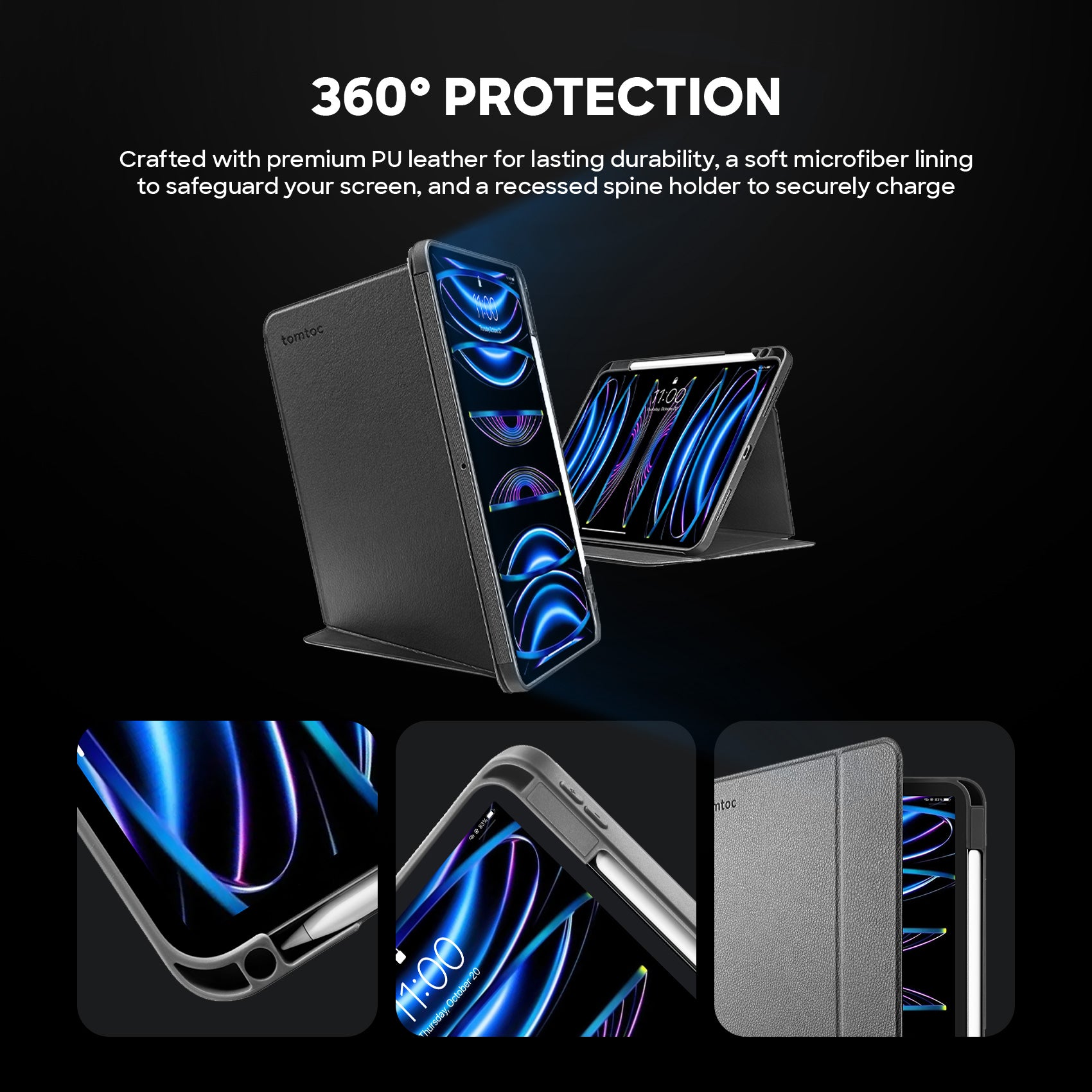 tomtoc B50 iPad Pro Case Trifold Vertical 11 Inch & 12.9 Inch Tablet Casing iPad Case
