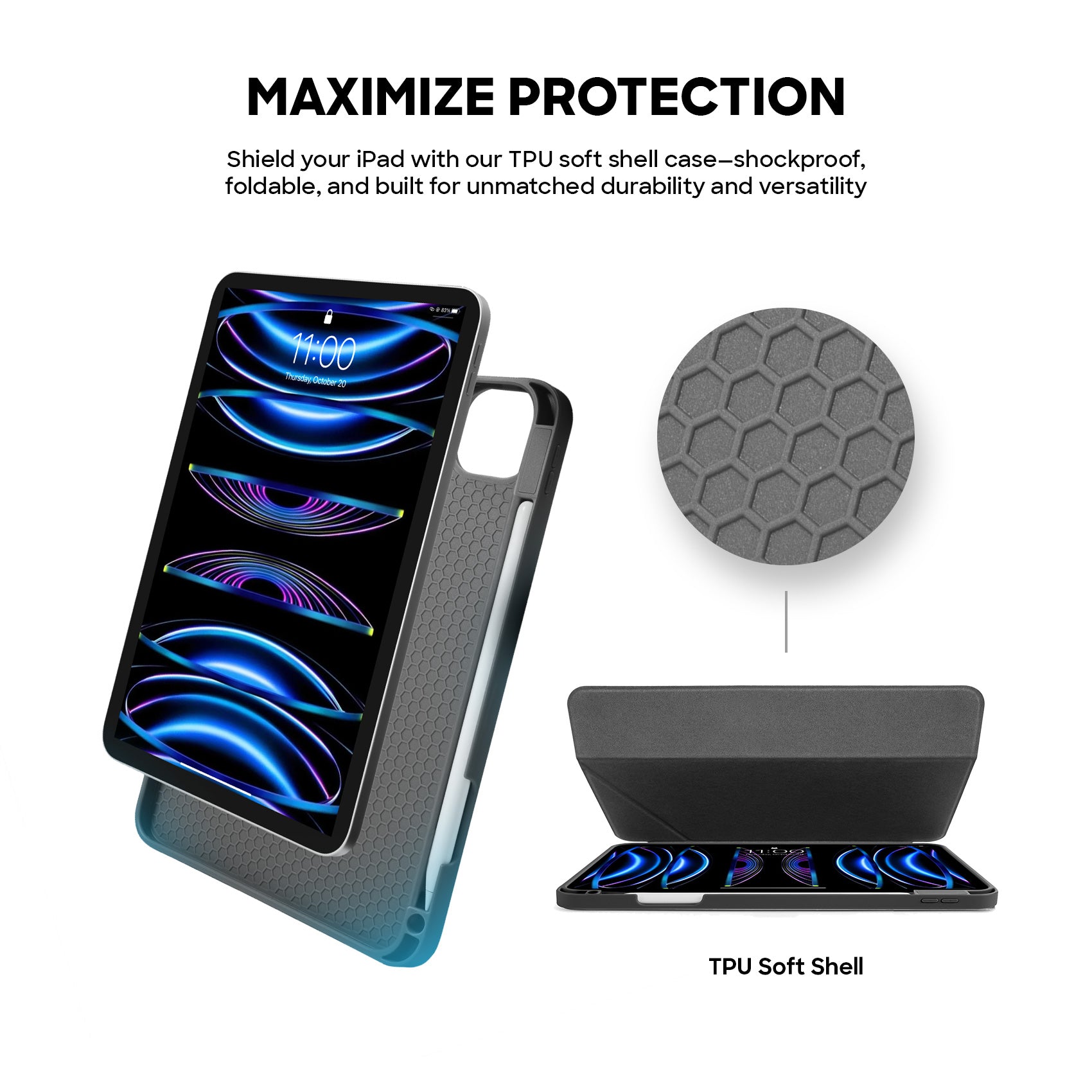tomtoc B50 iPad Pro Case Trifold Vertical 11 Inch & 12.9 Inch Tablet Casing iPad Case