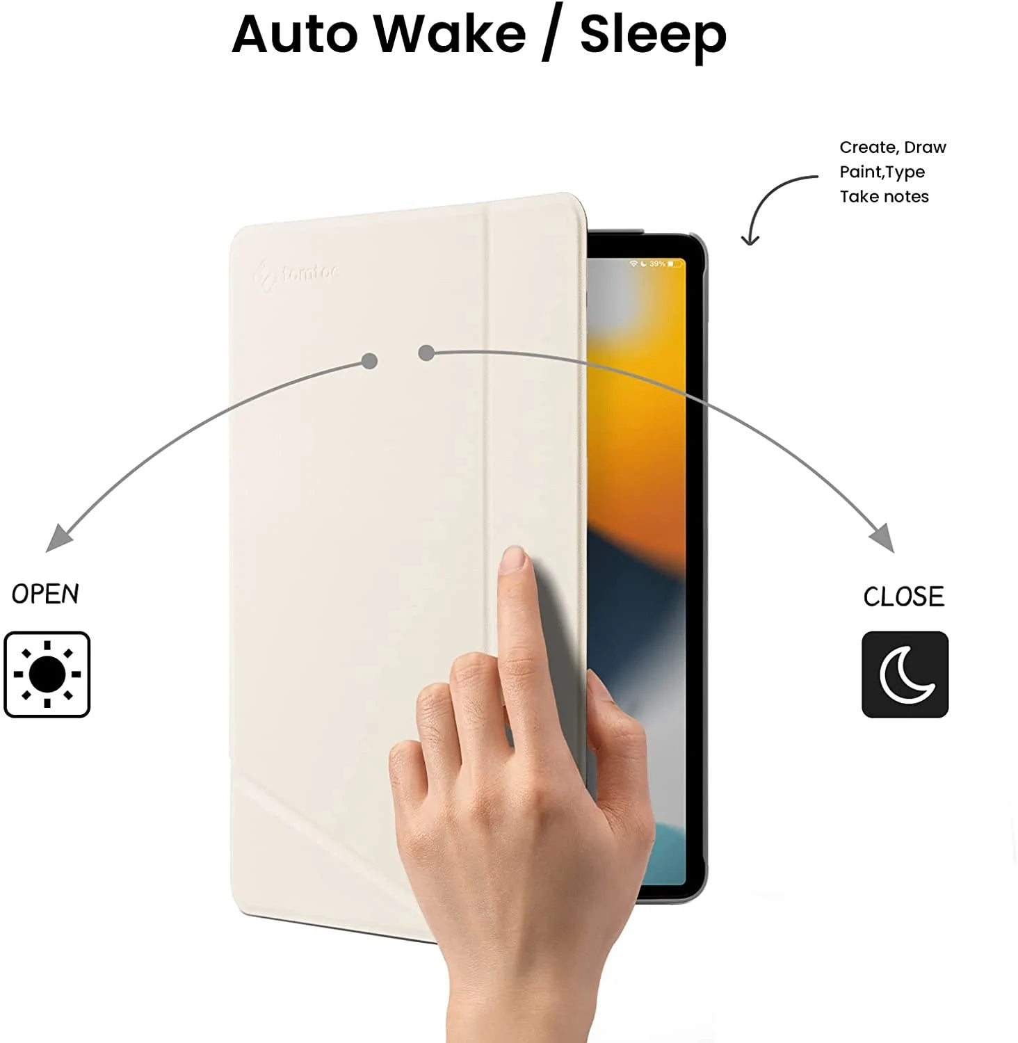 tomtoc 10.2 Inch Protective Smart-Tri Case - White