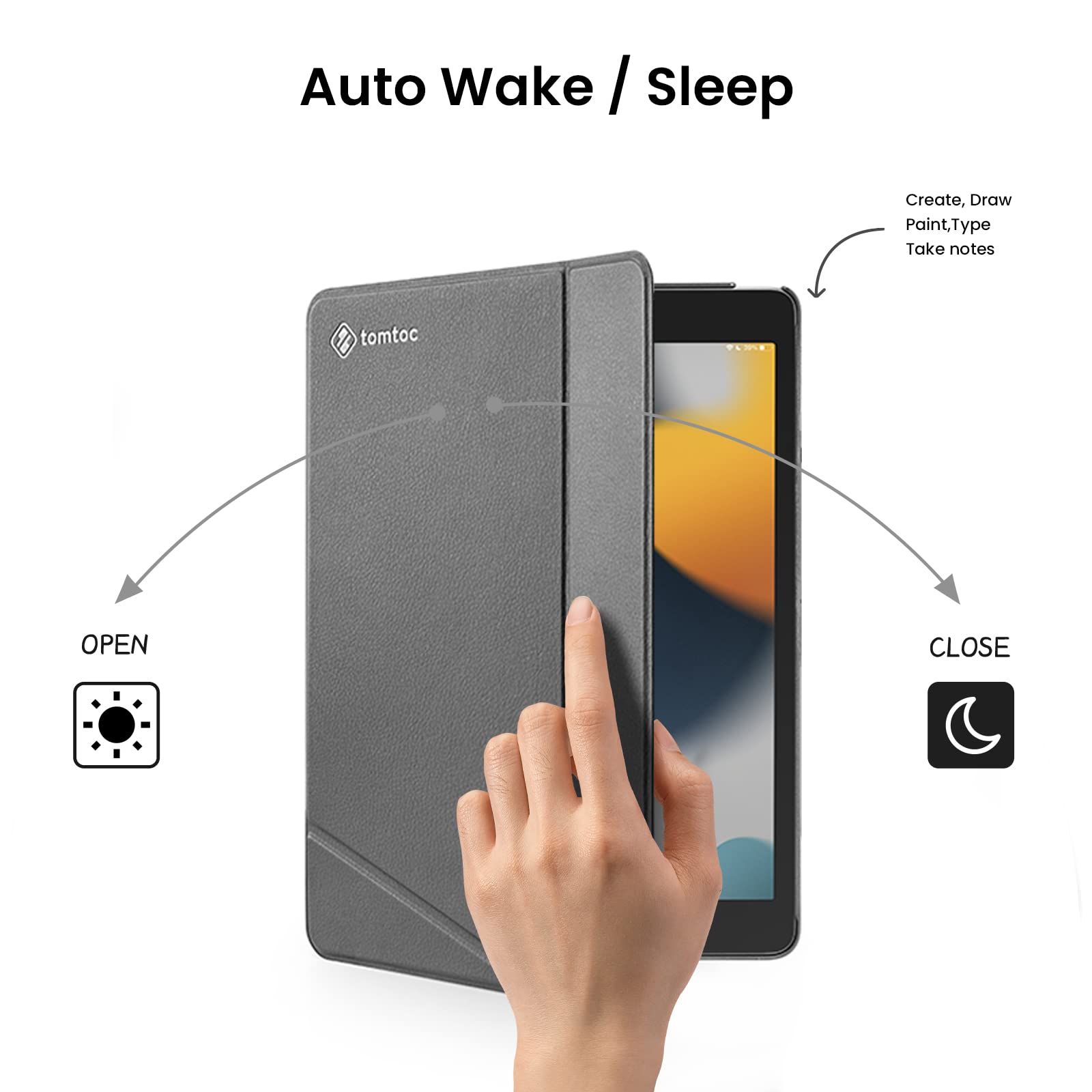 tomtoc 10.2 Inch Protective Smart-Tri Case - Black