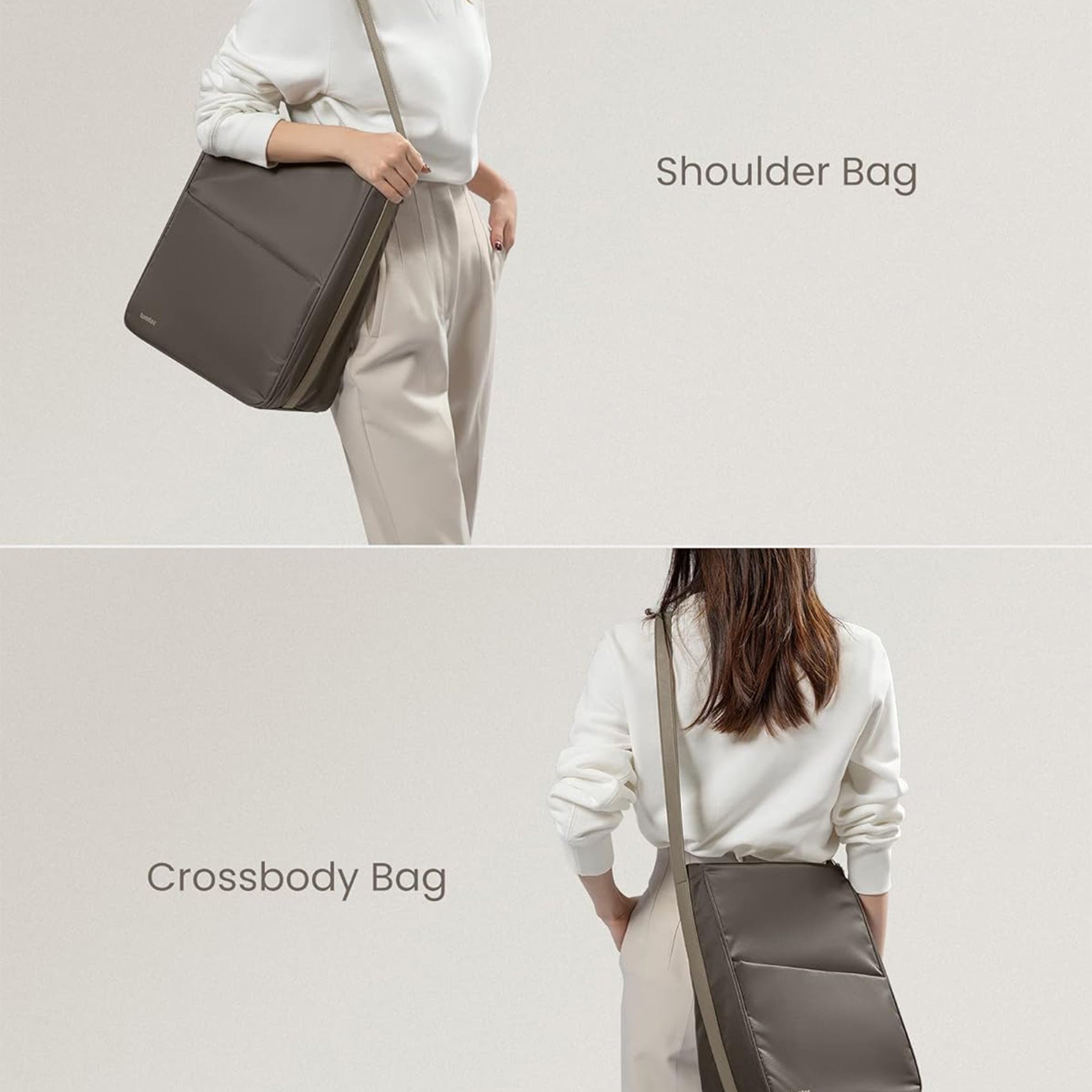 tomtoc 14 Inch Slash Laptop Shoulder Bag / Backpack / Crossbody Bag - Taupe