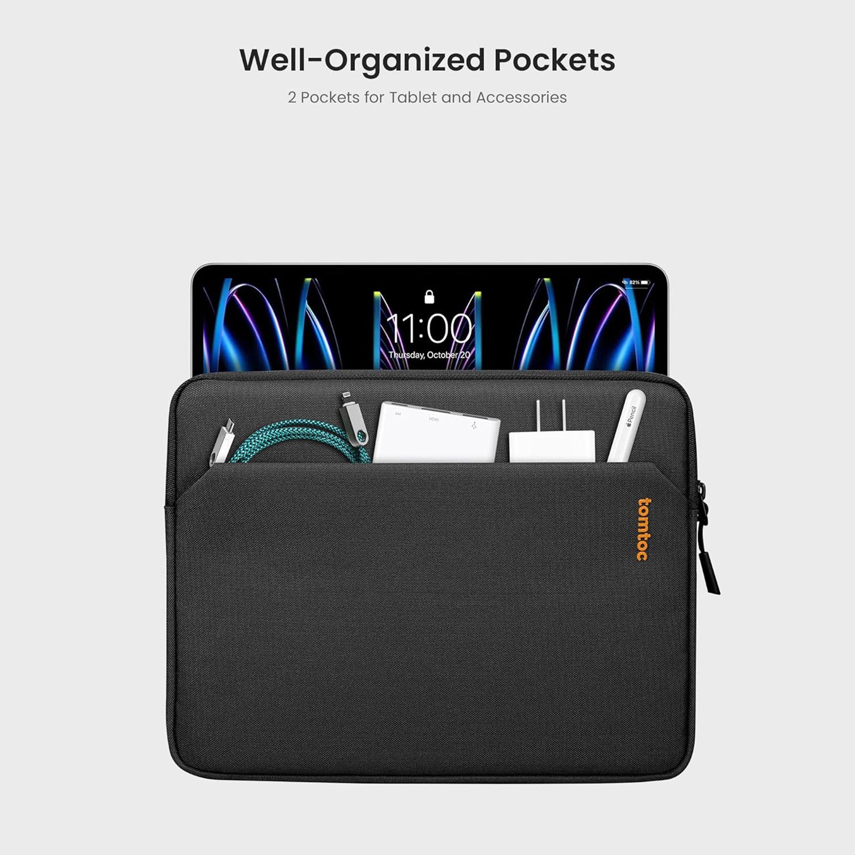 tomtoc 11 Inch Tablet Sleeve Bag - Black