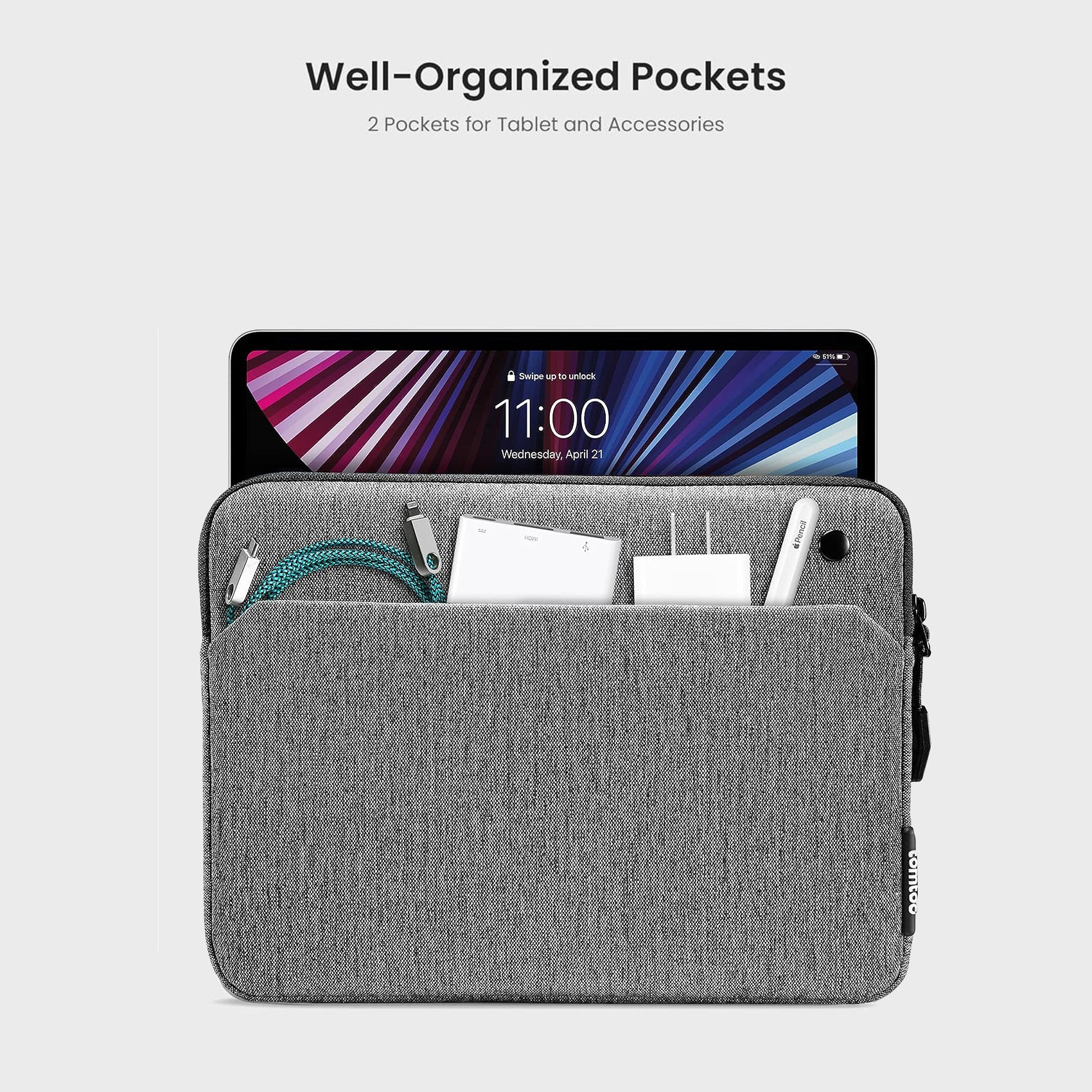 tomtoc 12.9 Inch Tablet Sleeve Bag - Gray
