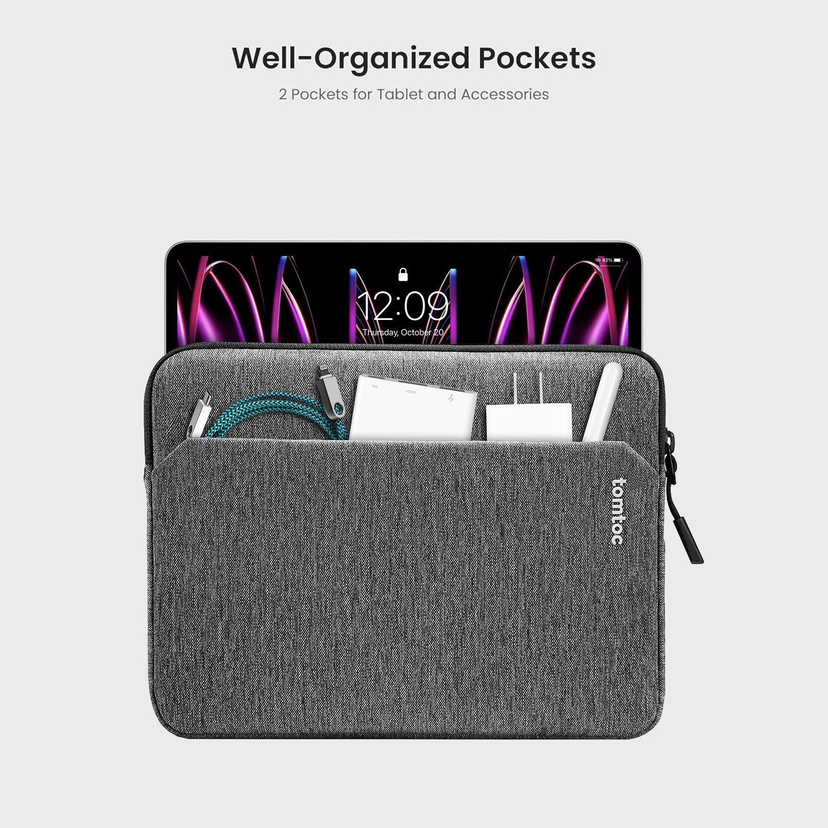 tomtoc 12.9 Inch Tablet Sleeve Bag - Gray