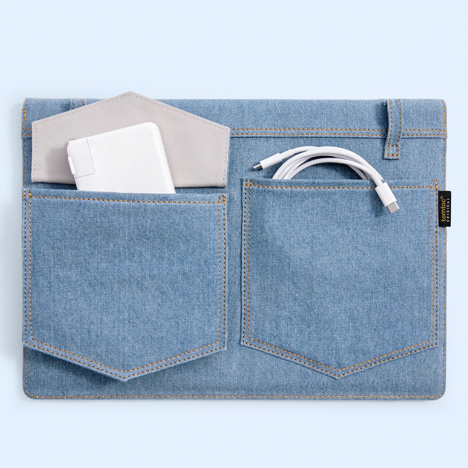 tomtoc 13 Inch Casual Jeans Laptop Sleeve with Shoulder Strap - Blue