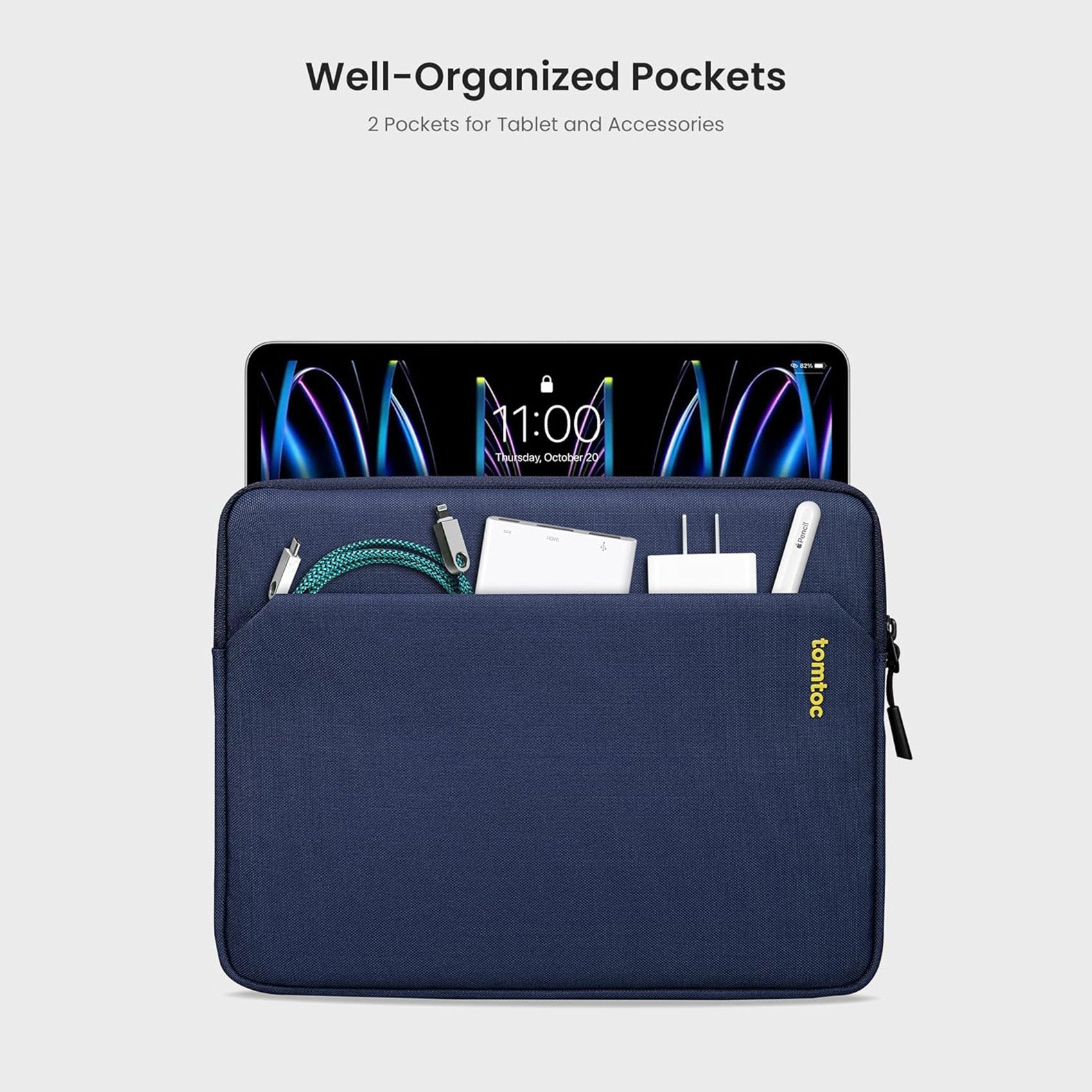 tomtoc 11 Inch Tablet Sleeve Bag - Navy Blue