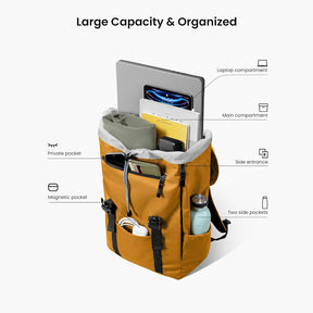 tomtoc 15.6 Inch VintPack Flap Laptop Backpack - Yellow