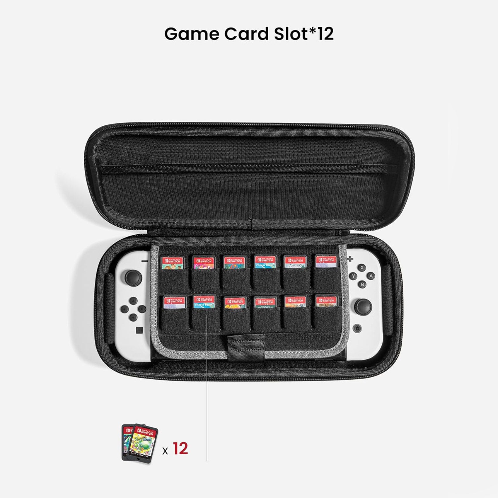 tomtoc Carrying Case Travel Nintendo Switch Case with 12 Game Cartridges - Gray