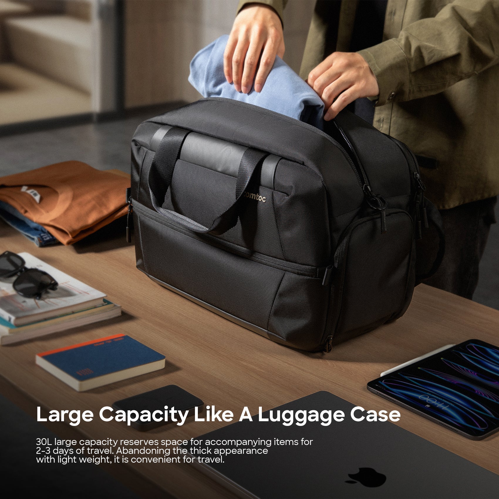 tomtoc 30L Navigator Duffel Bag / Travel Bag / Waterproof Multifunction Bag - Black