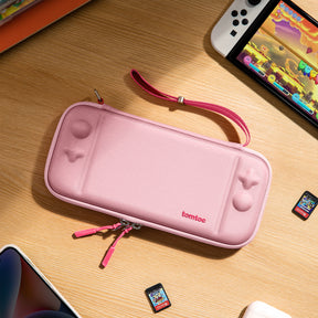 tomtoc Slim Protective Carrying Case with 10 Game Cartridges - Nintendo Switch & OLED Model - Pink Puff