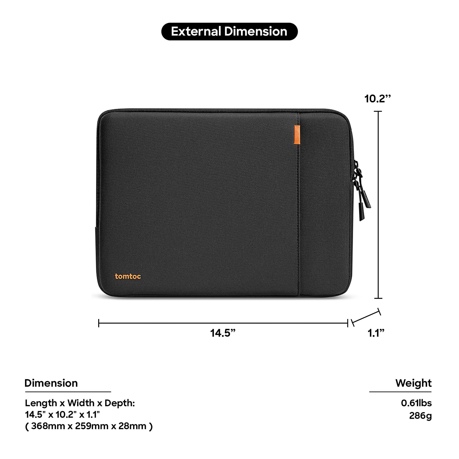 tomtoc 15 Inch Versatile 360 Protective Laptop Sleeve - Black