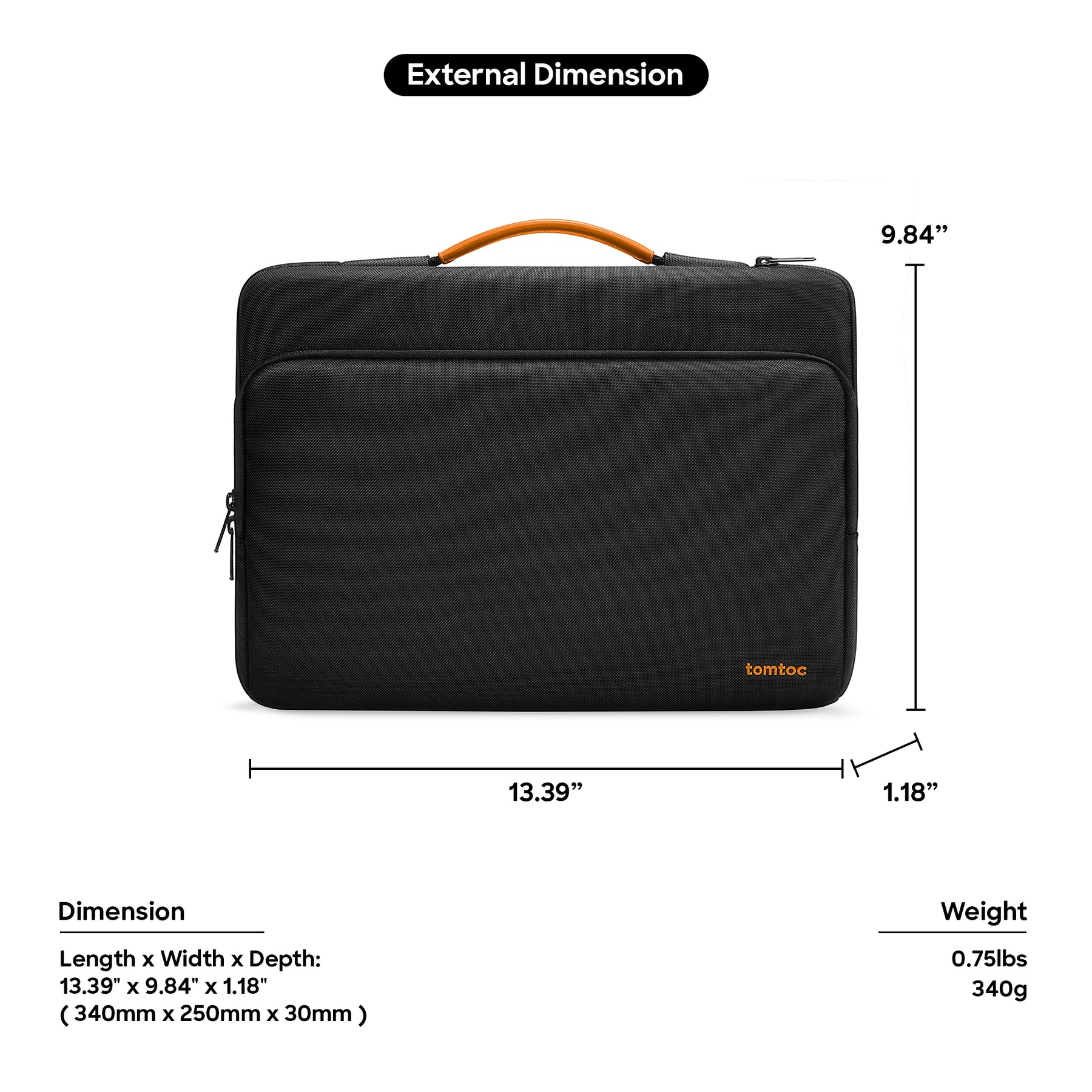 tomtoc 14 Inch Versatile 360 Protective Macbook Sleeve Briefcase - Black
