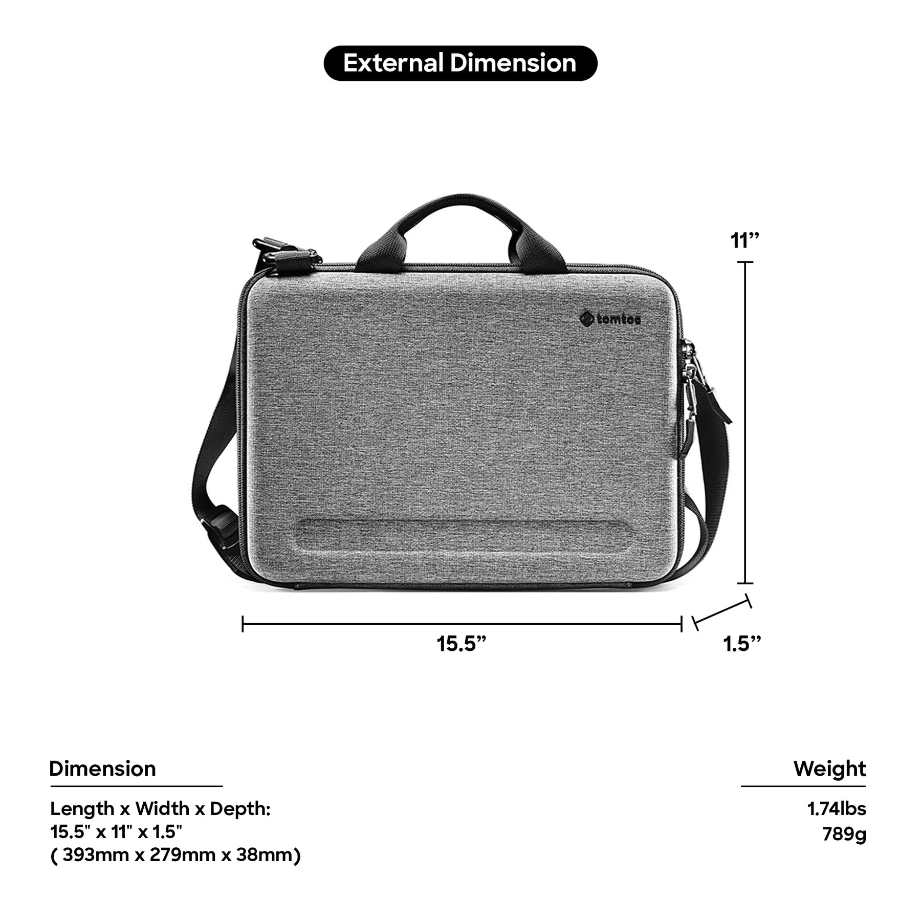 tomtoc 16 Inch Hardshell Laptop Shoulder Case / Laptop Hard Case / Messenger Bag - Gray