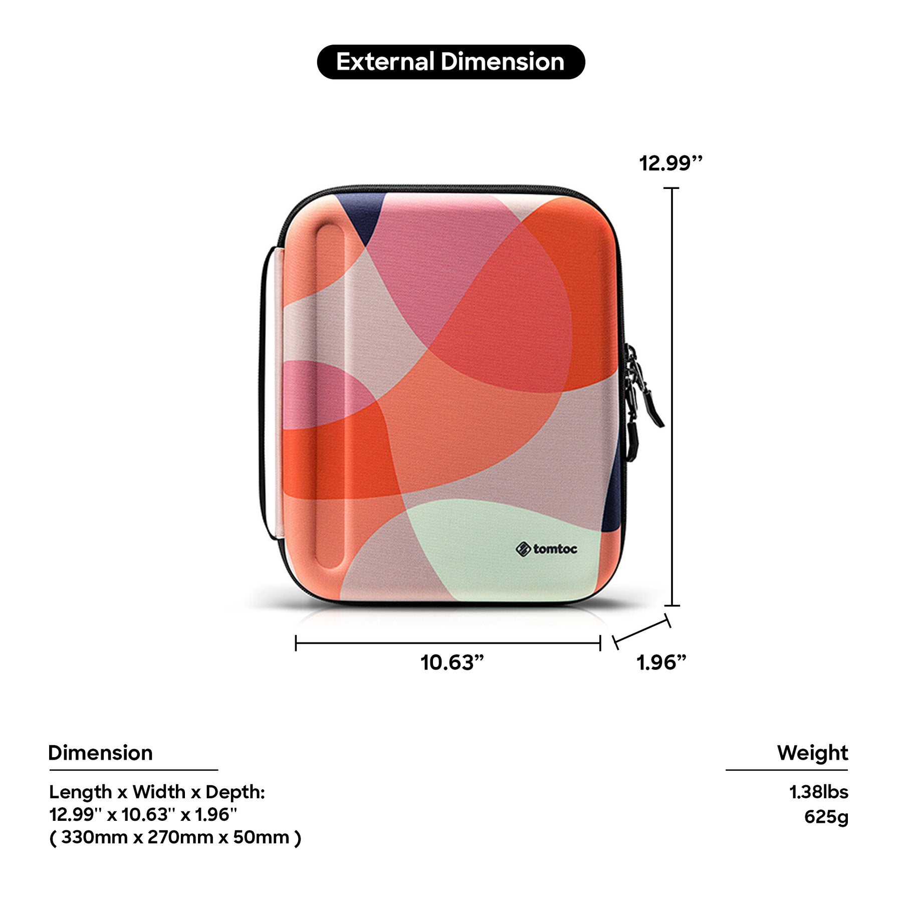 tomtoc 12.9 Inch Tablet Padfolio Eva Case - Mixed Orange
