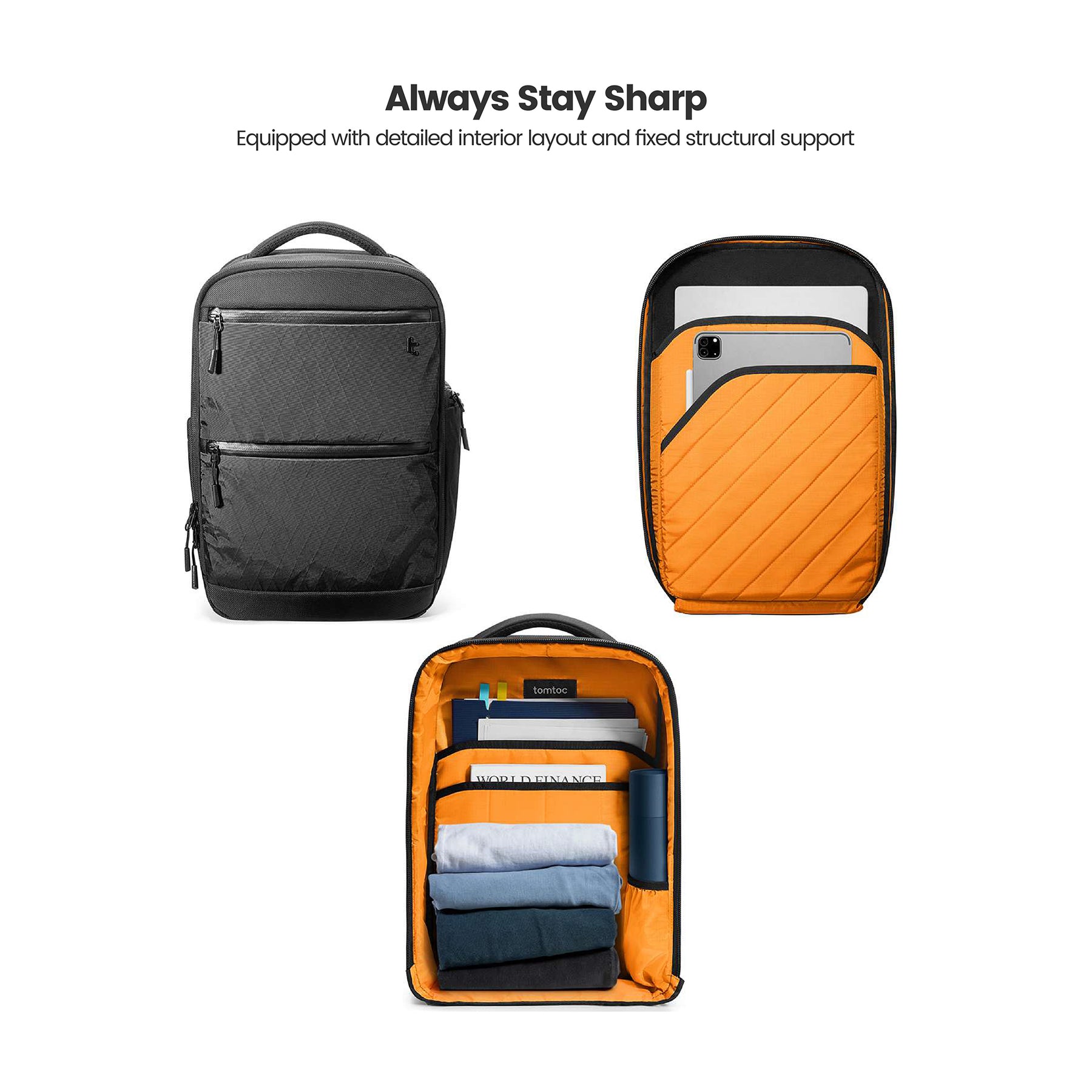 tomtoc 15.6 Inch Premium Urban Laptop Backpack / Travel Backpack - Black