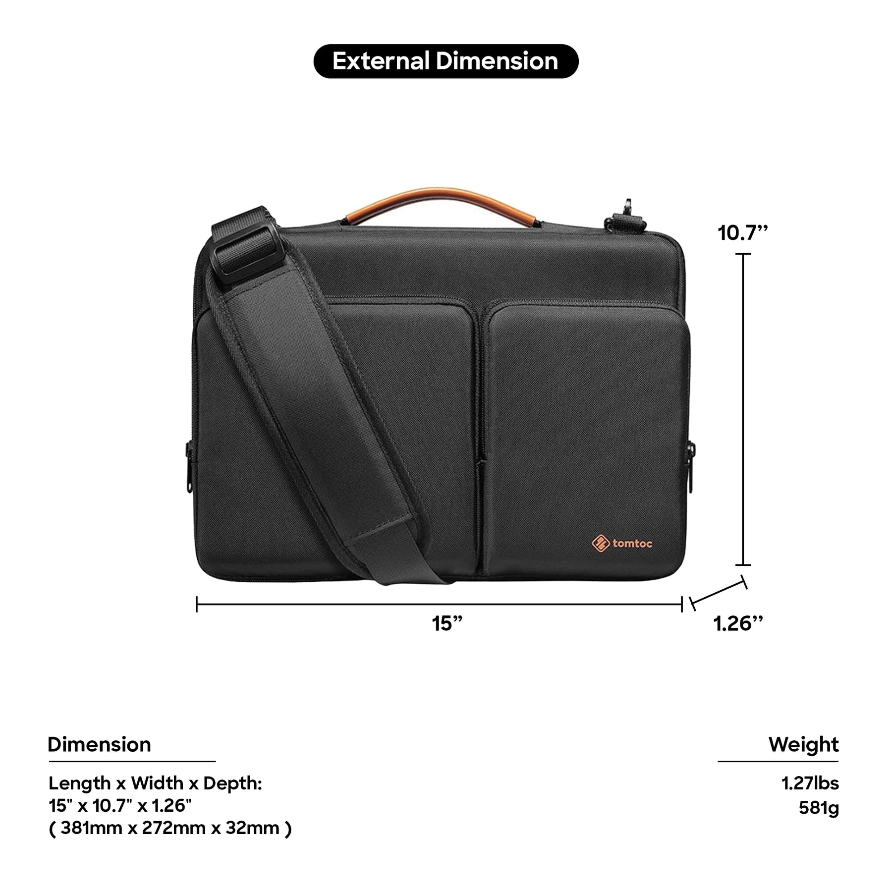 tomtoc 16 Inch Versatile Laptop Messenger Bag - Black