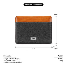 tomtoc 13 Inch Felt & PU Leather Laptop Sleeve - Gray