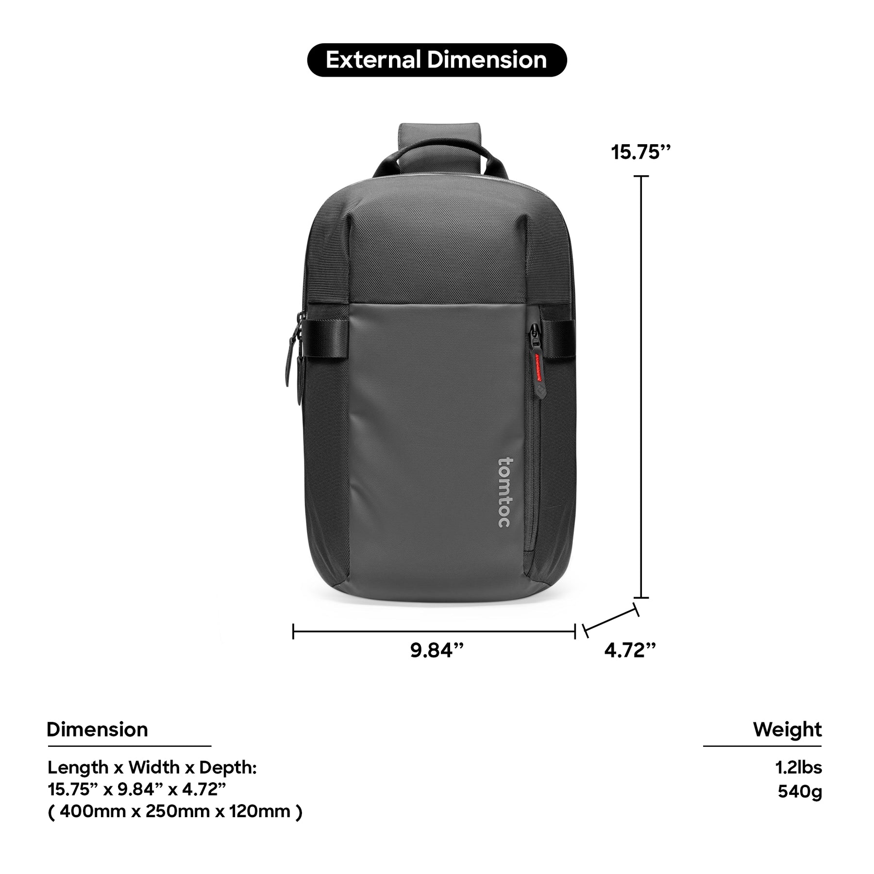 tomtoc 14 Inch Croxbody Shoulder Bag / Sling Bag / Crossbody bag / Men Bag - Black