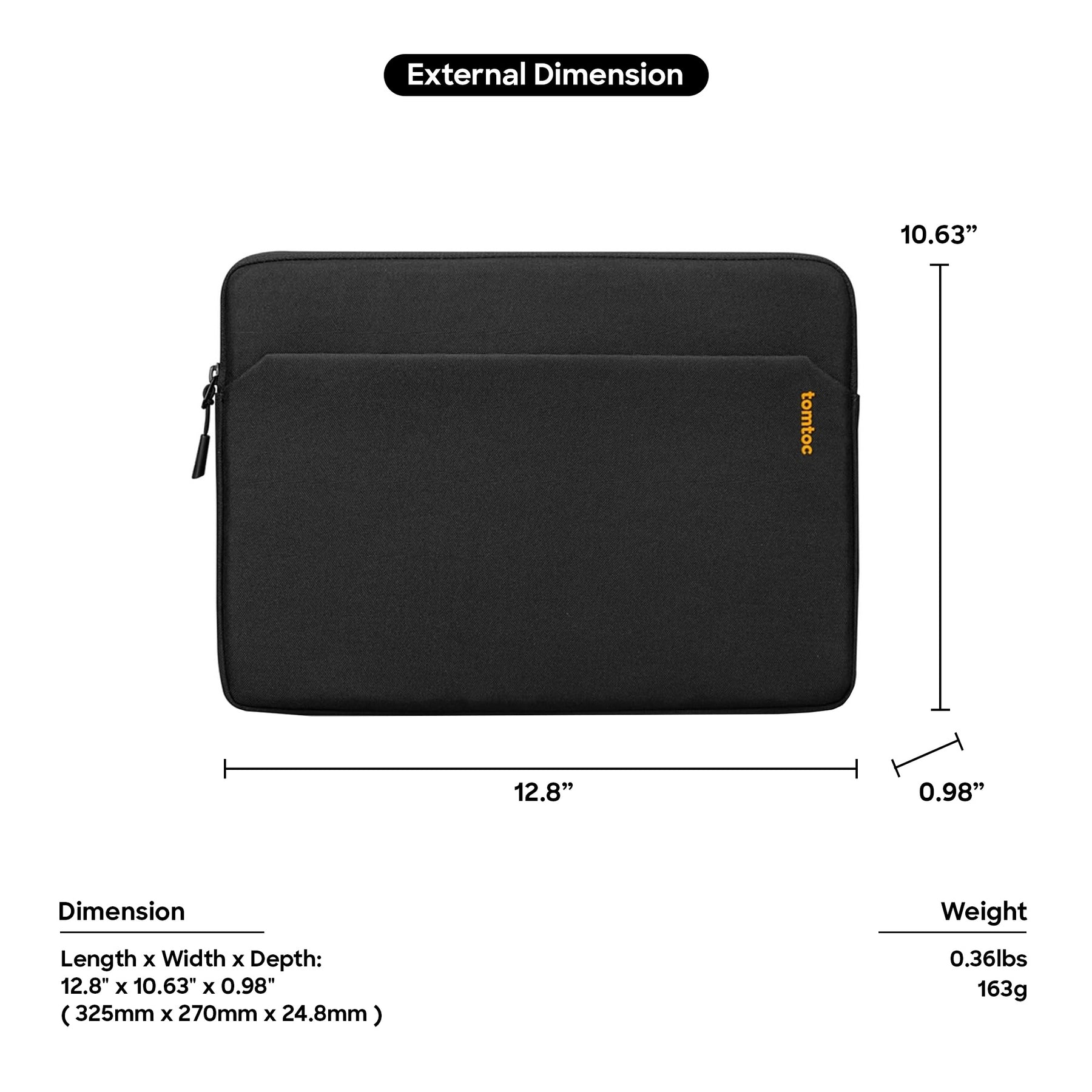 tomtoc 12.9 Inch Tablet Sleeve Bag - Black