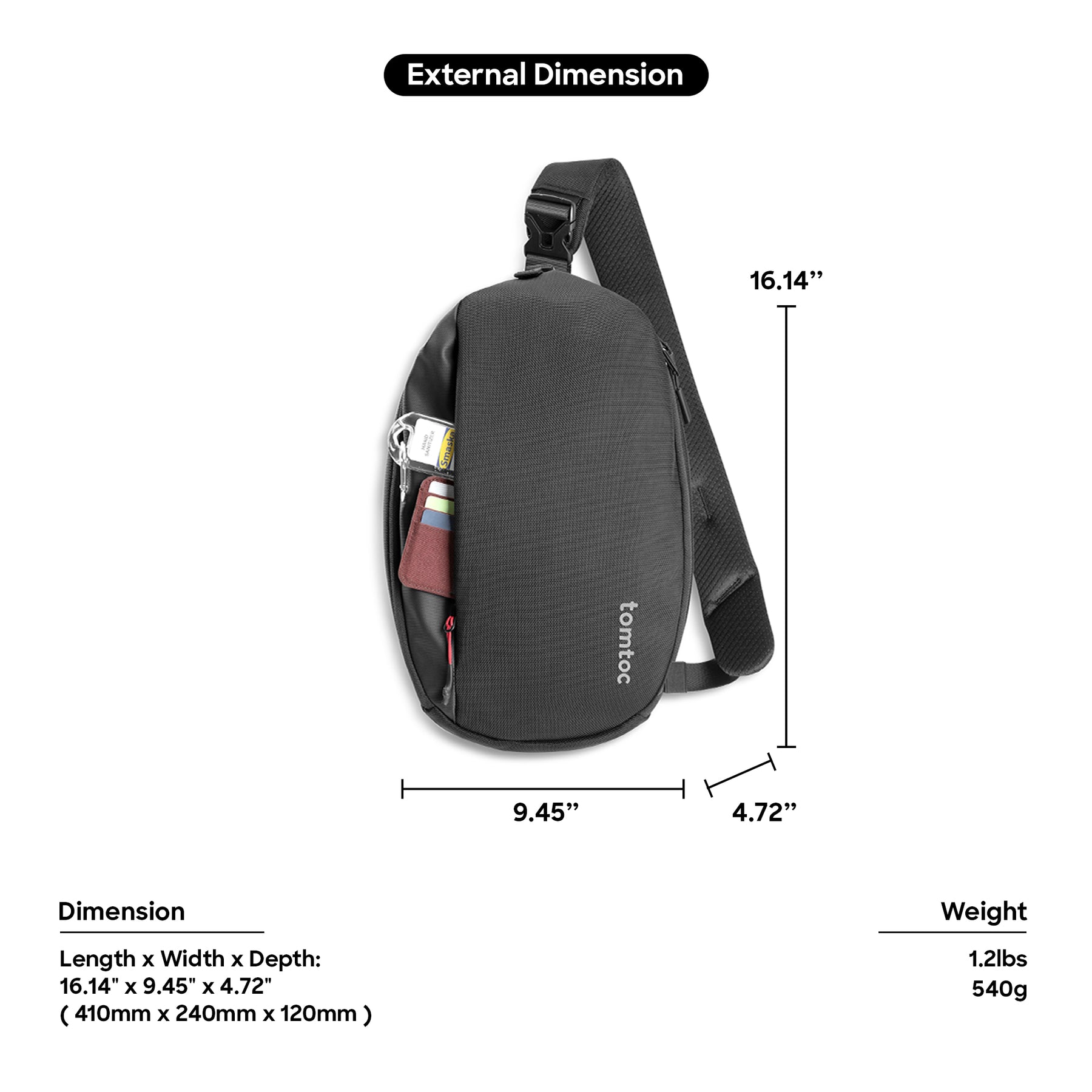 tomtoc Oculus Quest 2 Men Bag / Shoulder Bag / Sling Bag / Crossbody Bag - Black