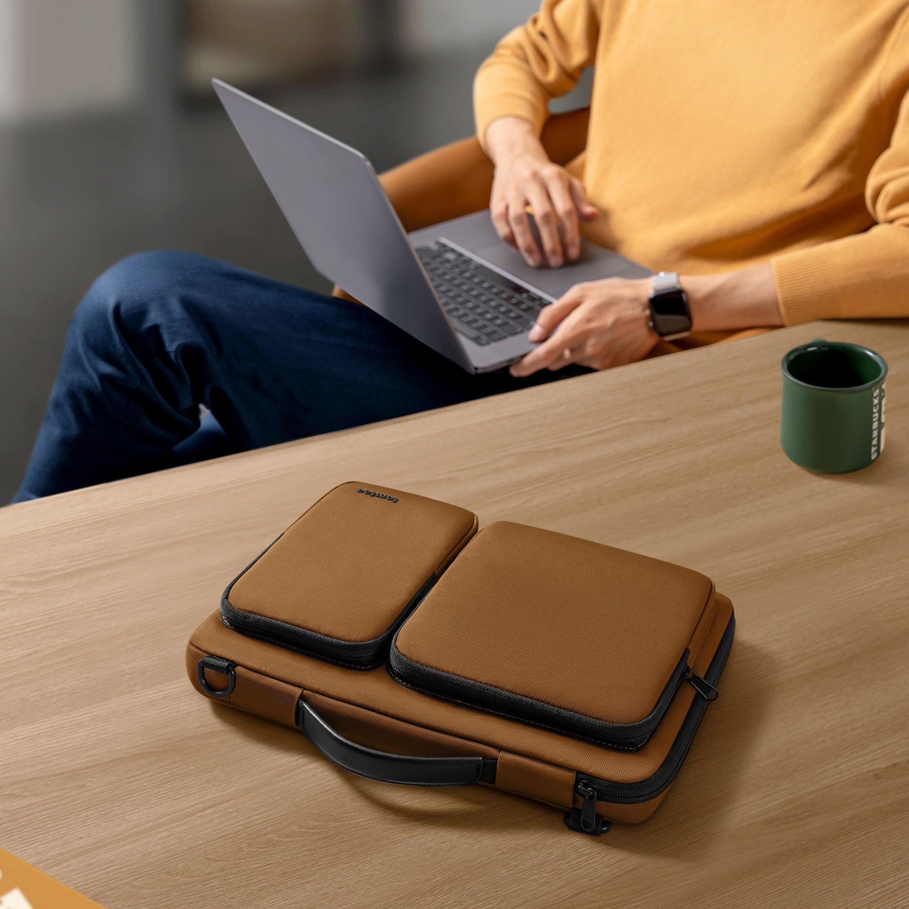 tomtoc 14 Inch Versatile Laptop Messenger Bag - Brown