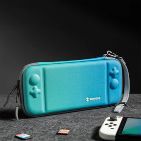 tomtoc Slim Protective Carrying Case with 10 Game Cartridges - Nintendo Switch & OLED Model - Ocean Blue