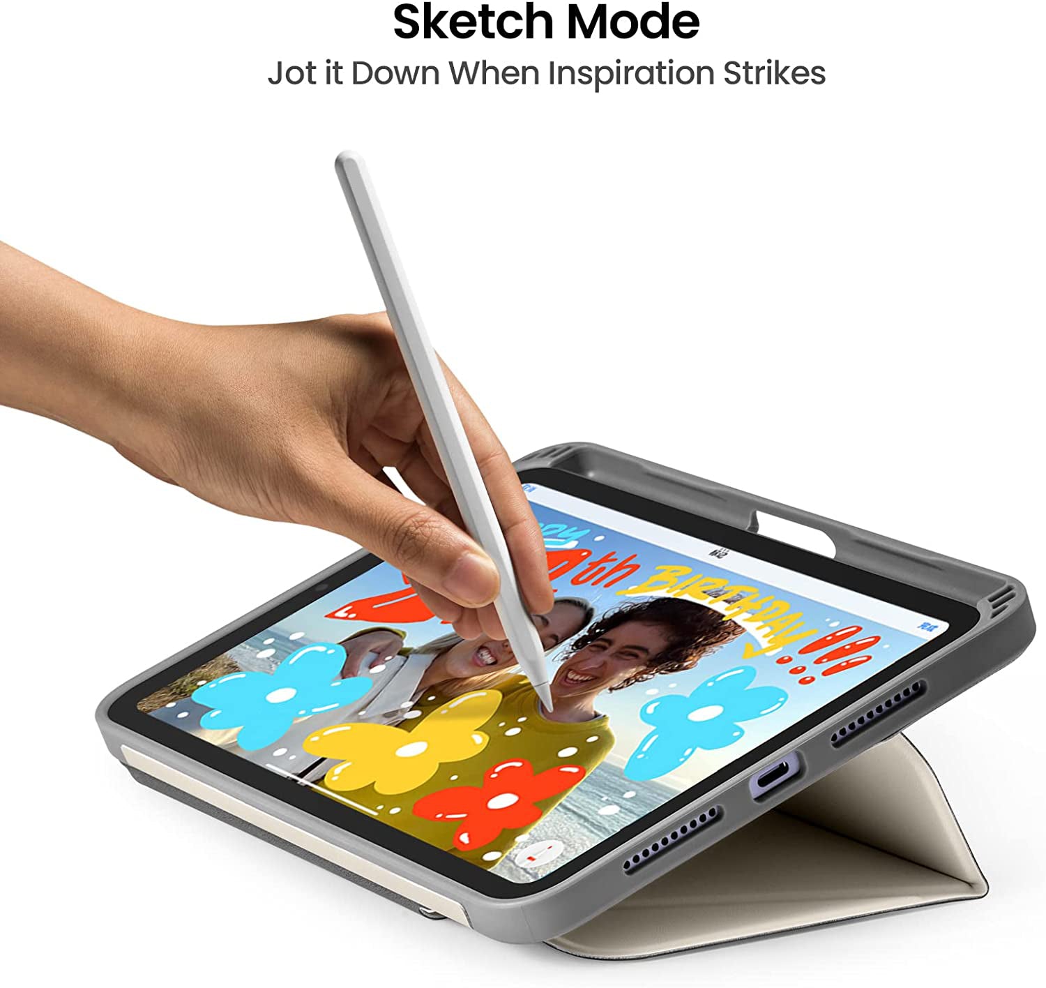 tomtoc Trifold Vertical Case - iPad Mini 6 2021 - White