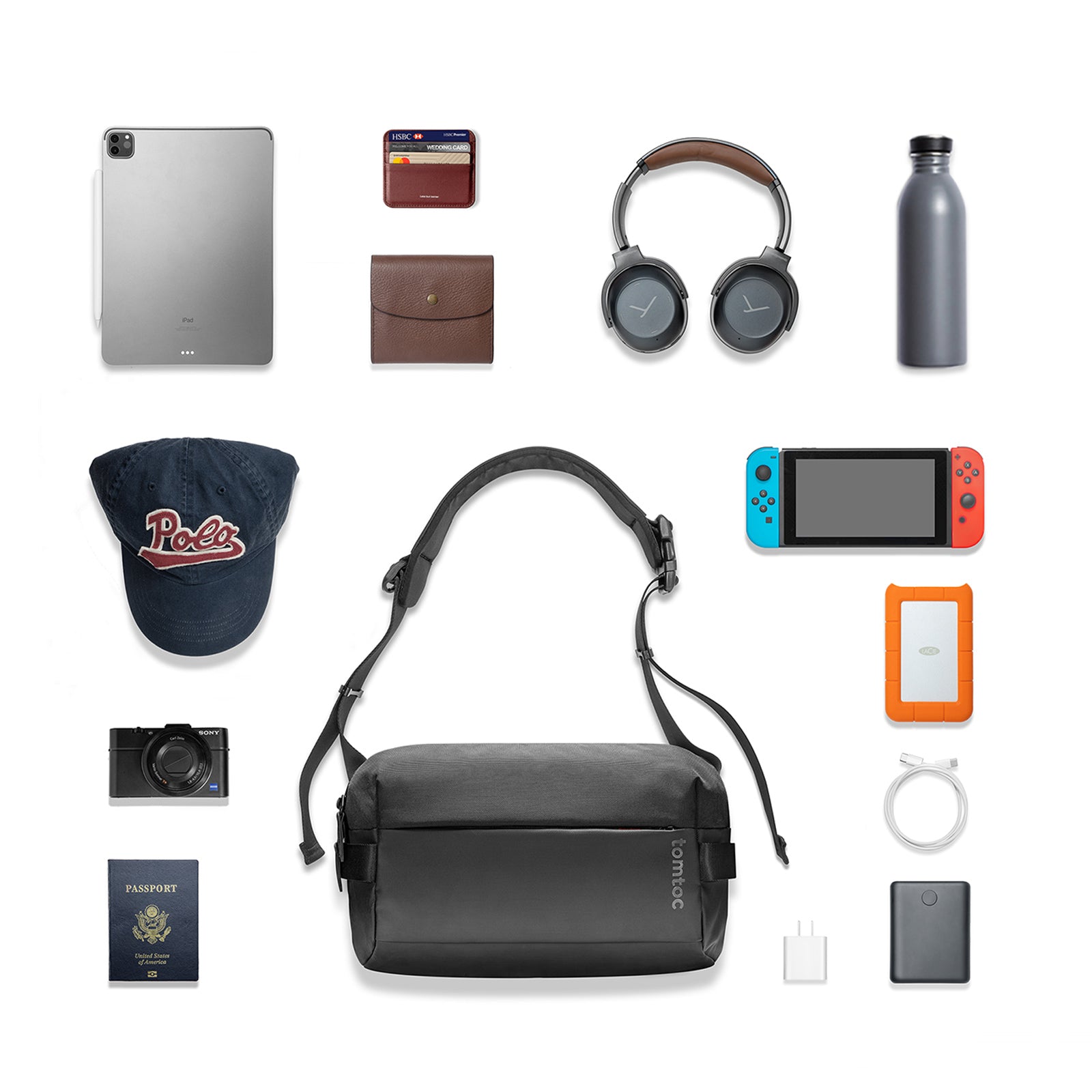 tomtoc 11 Inch Compact Minimalist EDC Sling Bag / Crossbody Bag / Shoulder Bag / Men Bag - Black