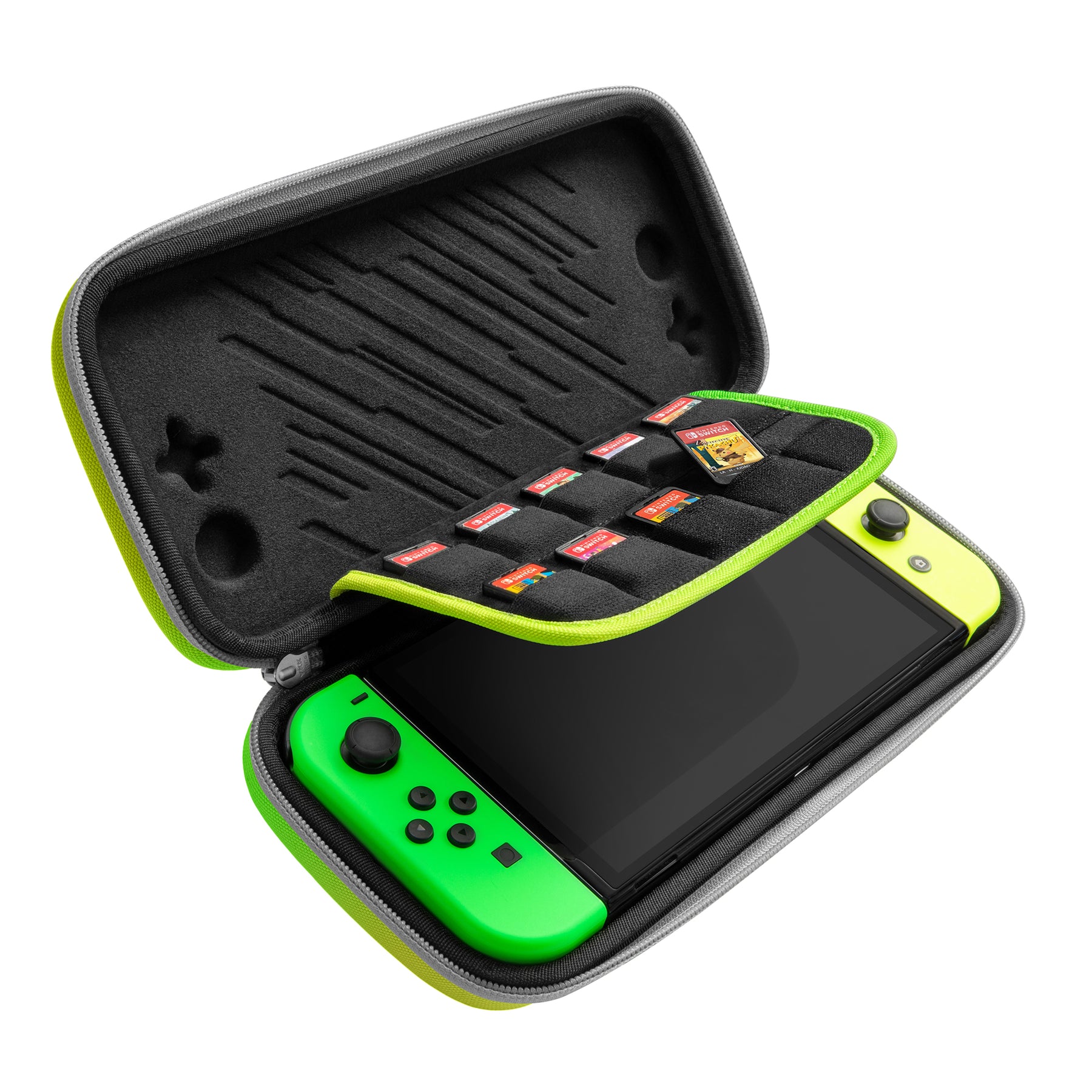 tomtoc Slim Protective Carrying Case with 10 Game Cartridges - Nintendo Switch & OLED Model - Neon Green
